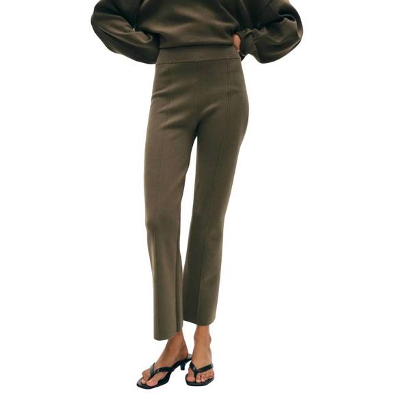 NEW WHITE + WARREN organic cotton kick flare pants in dark sage